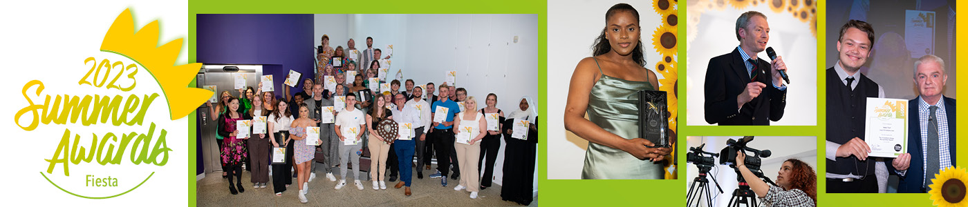 Award news item with event sunflower branding and a range of images from the night